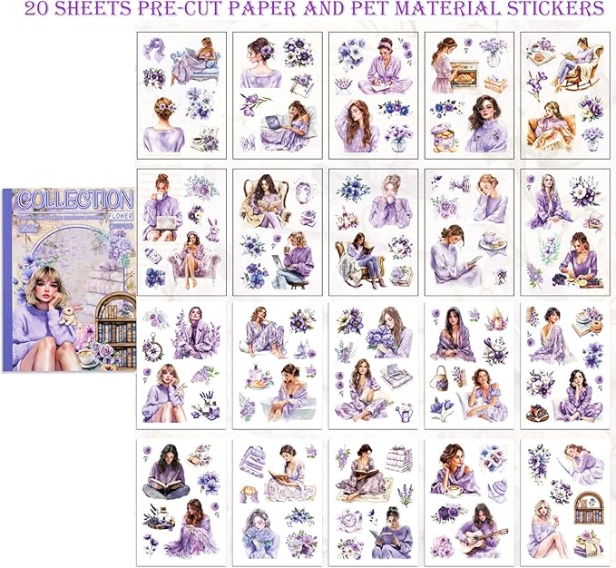 Scrapbooking Stickers 20 Sheets Pre-Cut 120 washi Stickers PET People Sticker Books for journaling Scrapbook Supplies Transparent Girls Journal Sticker