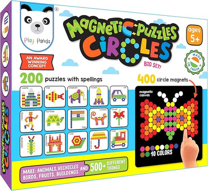 Magnetic Tangram Puzzles Toys for Kids | 400 Magnet Circles Shapes with 200 Patterns Booklet, Board & Display Stand | STEM Educational and Learning Games for Ages 4 5 6+ Years|Gifts for Girls & Boys
