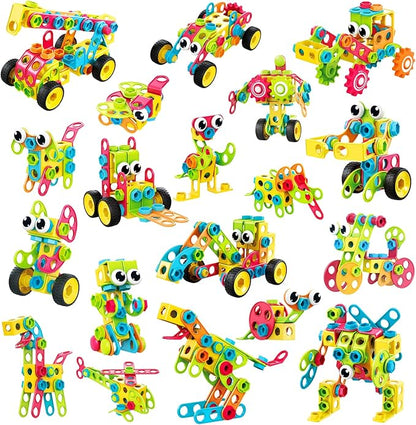 NXONE 195 PCS Educational STEM Toys for Boys and Girls Ages 3 4 5 6 7 8 9 10 Construction Building Blocks Toy Building Sets Kids Toys Creative Activities Games with Storage Box