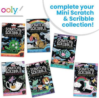 Ooly Mini Scratch & Scribble Art Kit - 6 Card Rainbow Scratch Art Set Gifts for Kids, Travel-Friendly Craft Kit, Scratching Tool Included - Playful Pups