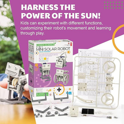 Green Science - 3-in-1 Mini Solar Robot Toys - STEM Toys Educational Kit for Kids - Solar Powered Climbing, Walking & Running Robots - DIY Science Experiment Toy for Learning & Fun