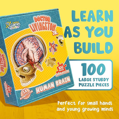 Human Brain Floor Puzzle - Doctor Livingston Jr Anatomy Model - 100 Piece Jigsaw Puzzle - Kids Puzzle and STEM Game About Brain - Medically Accurate Science Toys for Kids, Toddlers, Teens