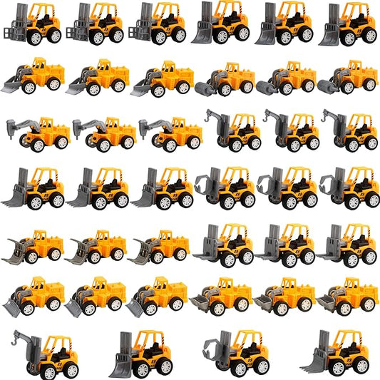 40 Pack Mini Construction Vehicles, Pull Back Trucks, Yellow, Color Style 2, Kids Construction Toys, Ages 3+