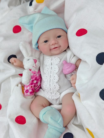 7 Inch Reborn Baby Doll,Silicone Doll Girl Leah, Mini Realistic Newborn Baby Dolls Silicone Full Body with Feeding Accessories&Gift Box