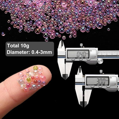 Iridescent Glass Tiny Bubble Beads, 0.4-3mm 10g No Hole Micro Mini Round Lilac Water Droplets Beads - Applications: for Resin Filler, Nail Art, Dollhouse Bath Tub