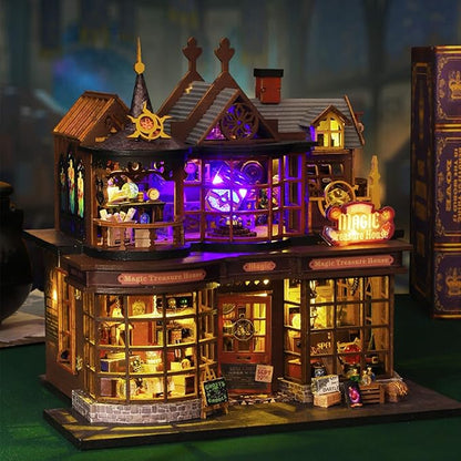 DIY Miniature Wooden Dollhouse Kit, DIY Miniature House Kit for Adults and Teens, DIY Mini Dollhouse Kit (Magic Treasure House)