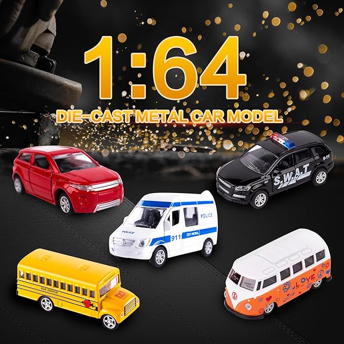 KIDAMI Die-cast Metal Toy Cars Set of 5, Openable Doors, Pull Back Car, Gift Pack for Kids (Official Car)