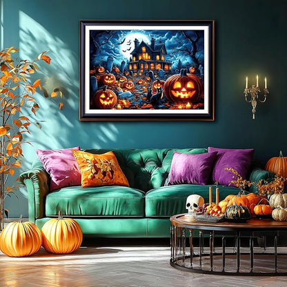 Halloween Haunted House 1000 Piece Jigsaw Puzzle for Adults - Spooky Night Graveyard Scene Challenging 1000-Piece Puzzle for Adults & Teens - Premium Quality with Reference Poster