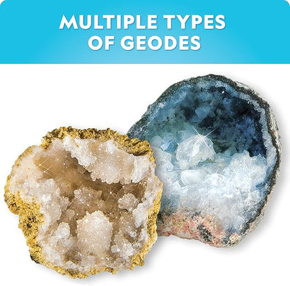 NATIONAL GEOGRAPHIC Break Open 15 Premium Geodes Science Kit - Goggles, Detailed Learning Guide, 3 Display Stands, Great STEM Science Toy & Educational Gift