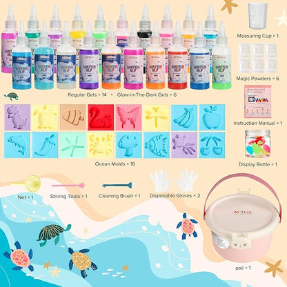 ARTPAR Water Elf Magic Gel Kit - 20 Colorful Gels + 16 Fantasy Molds - Non-Toxic Sensory Toys for Kids - Creative Arts & Crafts Project - Birthday Gifts for 5 6 7 8 9 10 Year Old Girls Boys