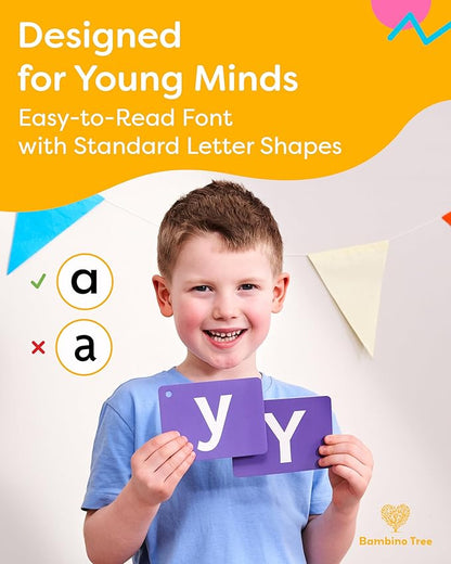 THE BAMBINO TREE Alphabet Flash Cards - Thick ABC Flash Cards for Kids Ages 3-6 - Lowercase & Uppercase Letter Recognition Learning Game
