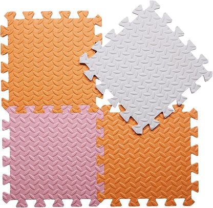 Foam Play Mat for Baby, 0.4 Inch Thick Foam Interlocking Floor Mats, Soft Non-Toxic Baby Playmat, Solid Colored Puzzle Play Mat Kids Floor Mats, 16 Tiles, White/Orange/Loli Pink