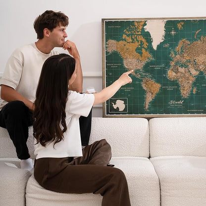 Canvas World Map with Cork Pin Board - English Lettering - Decorative Wall Decoration for All Rooms - Canvas Pictures with World Map Motif (120x80 cm, Pattern 4)