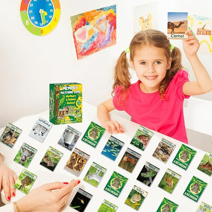 gisgfim 50 Pairs Memory Matching Game Adult & Baby Animal Memory Games Educational Matching Game for Kids and Adults A Fun & Fast Animal Memories Games Toddlers Preschool Family Board Gift