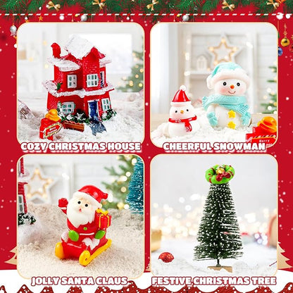 Rhybor Christmas Sensory Bin, Christmas Craft Kits Sand Art Play Kits with Santa, Reindeer, Snowman, Mini Christmas Tree Holiday Sensory Play Set Christmas Xmas Gift Decorations for Adult Kid