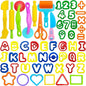 Dough Tools 55 PCS Dough Play Tools Set for Kids, Plastic Alphabet Numbers Shapes Cutters, Rollers, Scissors