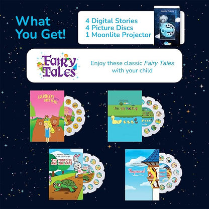Moonlite Storytime Mini Projector with 4 Fairy Tale Stories, A Magical Way to Read Together, Digital Storybooks, Fun Sound Effects, Learning Gifts for Kids Ages 1 and Up