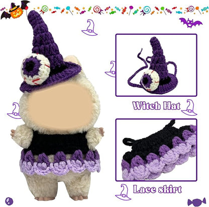 Halloween Clothes for 17cm Doll Outfits, Hat Dress Set for 17cm Dolls, Stylish Adorable Halloween Clothes Accessories (No Doll)