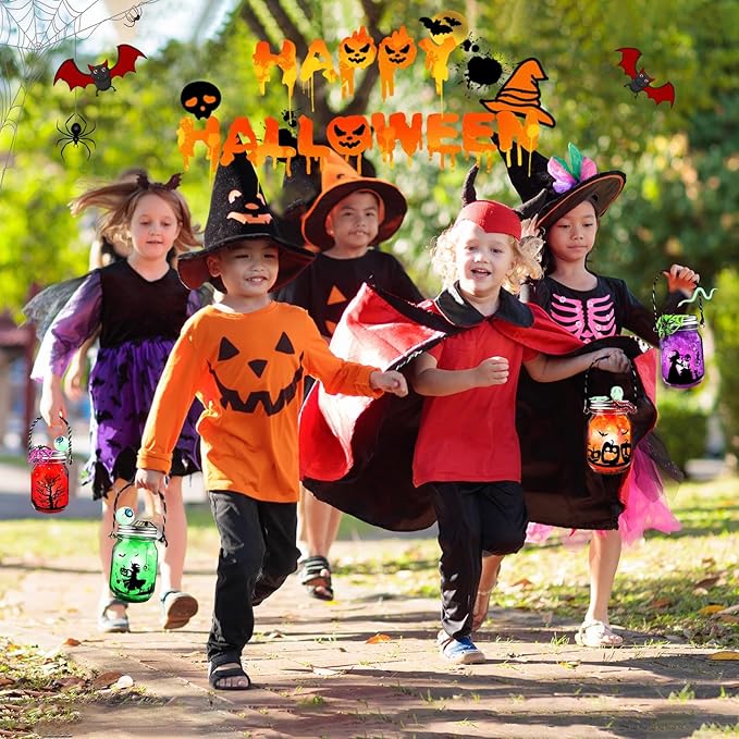 Halloween Craft for Kids,4PCS Halloween Mason Jar Kit with Accessories for Kids DIY,Halloween-Theme Art Activities Supplies Gifts for Kids Aged 4-12,Party Decoration Classroom Trick or Treat