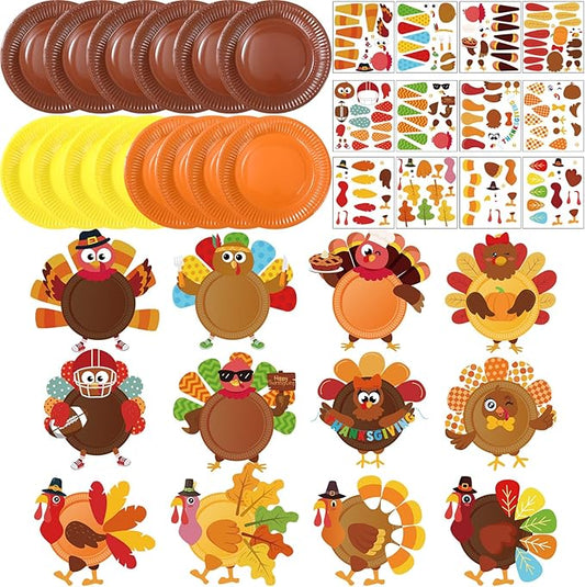 Funnymoom 24 Pcs Arts and Crafts for Kids, Halloween Plate Craft Kits Christmas Arts Craft Animal DIY Plate Kit for Halloween Xmas Holiday Party Girl Boy Preschool Classroom DIY Project(Warm)