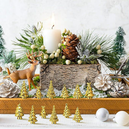 Thyle 140 Pcs Mini Golden Christmas Trees for Xmas Decorations Christmas Vase Filler Small Golden Xmas Tree Statue for Home Table Scatters Favor Vase Filler