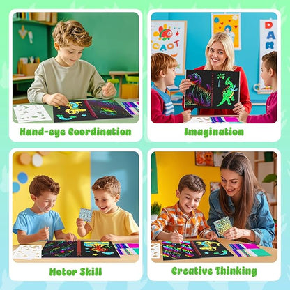 homicozy Art & Craft Activity for Kids - Foil Fun Dinosaurs & Scratch Art Book 2-in-1, No Mess Art Crafts for boys,DIY Creative Activity Kit,Gifts for Boys and Girls Ages 4, 5, 6, 7, 8, 9, Travel Toys