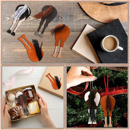 Geelin 24 Pcs Christmas Wooden Horse Craft Western Ornament Unfinished Wooden Cutouts Horse Painting Kit Unicorn Ornament DIY Cowboy Craft Paint Your Own Art for Christmas Party Favors(Buttock)
