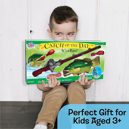 Small World Toys Magnetic Fishing Game, Catch of The Day Bass Fishing Toy for Kids Ages 3+, Includes Kids Fishing Pole and 1 Fish For Toddler Bath Toys, Water Fish Toys For Pools & Tubs