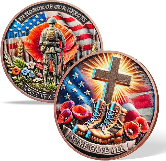 AtSKnSK Memorial Tribute Challenge Coin Some Gave All Lest We Forget Thank You for Your Service Military Coin (Poppy Military Boots, 1)