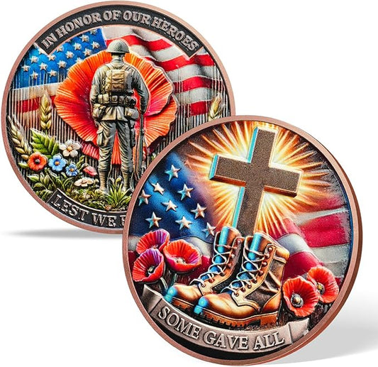 AtSKnSK Memorial Tribute Challenge Coin Some Gave All Lest We Forget Thank You for Your Service Military Coin (Poppy Military Boots, 1)