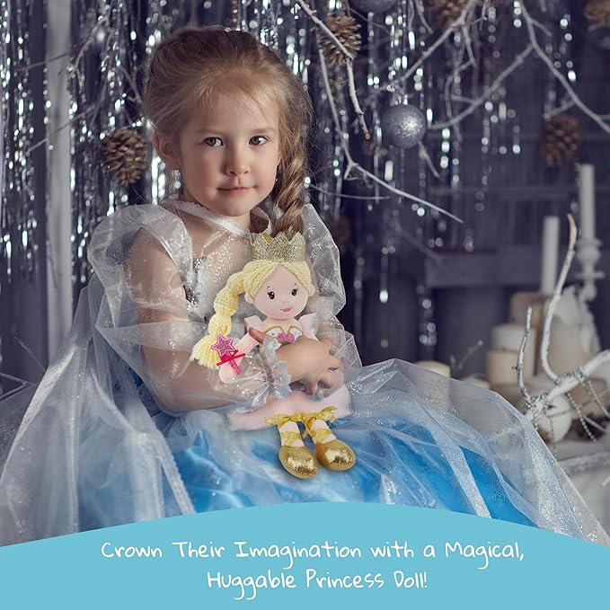 June Garden 12" Soft Baby Princess Doll Stella - Stuffed Cuddly Princess Plush Gifts for Toddler Girls - White Dress
