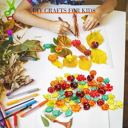 DomeStar 120PCS Fall Decorations Acrylic Pumpkin, Fall Sensory Bin Filler Vase Gems Plastic Leaves Acorns Maple Leaves for Crafts Thanksgiving Decor