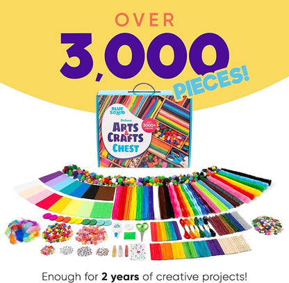 Blue Squid 3000+ pcs Arts and Crafts Supplies for Kids | Craft Kit Box for Kids Age 3-5, 4-8, 6-8, 8-12 | Craft Supplies & Materials Crafts Set Toys Art Box Gifts for Girls Boys Bulk Art Kit