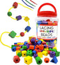 Wooden Lacing Beads for Toddlers 1-3 & 3-5 – 125 PCS with Storage Tub | Stringing Beads for Toddlers 1-3 & Fine Motor Skills Toy for Hand-Eye Coordination & Color Sorting