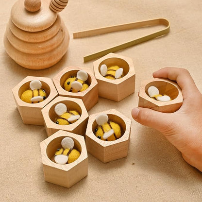 Sorting Stacking Wooden Toys for Toddlers, Montessori Toys for Toddlers, Sensory Bin Tool Toy, Wood Bee Hive, Fine Motor Skill Tactile Toy, Early Learning Educational Gift for Kids