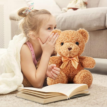 HyDren 18 Pcs Bear Stuffed Animals Bulk 12 Inch Soft Plush Bears Doll with Bows Small Stuffed Toy for Girl Boy Baby Shower Christmas Valentine Birthday Decor Gift Party Favors (Light Brown)
