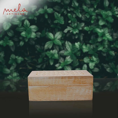 Mela Artisans Wooden Keepsake Box | Whitewash Mango Wood Memory & Photo Storage Box with Hinged Lid | Decorative Storage Box | Medium | 7.5x4.5x3 Inch