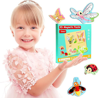 Magnetic Puzzles for Kids Ages 1-3, Travel Toddler Puzzles Ages 2-4 Year, Insect Activities Toy for Boys & Girls 3-5 yo - Learning Magnet Gift for Road Trip