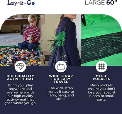 Lay-n-Go 2-in-1 Small Portable Drawstring Toys Storage Organizer and Play Mat for Room and Travel, Made for Kids and Toddlers with a Durable Patented Design
