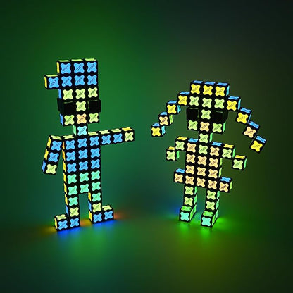 TOSY Magnet Cube 2x2 - 8 Blocks, 2 in 1 Toy: 2x2x2 Puzzle Cube and Customizable Infinity Cube, Glowing, UV Flashlight, Fidget/STEM/STEAM Magnet Tiles Birthday Gift for Kids/Teens/Adults, 2-Pack