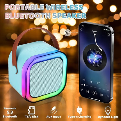 Mini Karaoke Machine for Kids Adults, Portable Bluetooth Karaoke Speaker with 2 Wireless Microphone and Lights Toys for 4, 5, 6, 7, 8, 9,10 Year Old Boys and Girls for Birthday (Blue)
