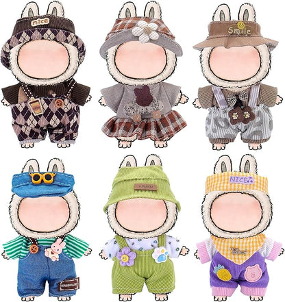 6 Sets Doll Clothes and Accessories for 17cm Plush Dolls - Dress Up Doll Clothing Set Replacement Outfit Collection Gifts for Children Over 3 Years Old（No Doll