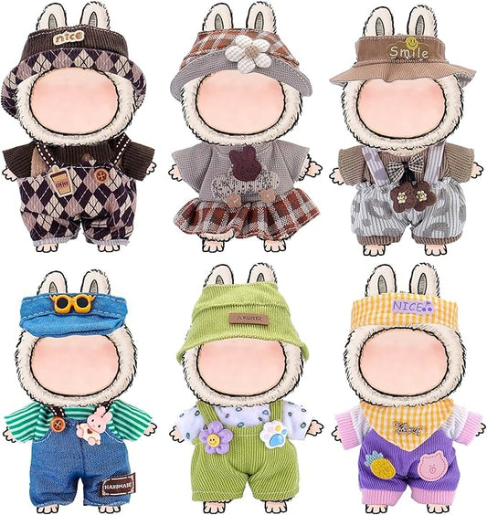 6 Sets Doll Clothes and Accessories for 17cm Plush Dolls - Dress Up Doll Clothing Set Replacement Outfit Collection Gifts for Children Over 3 Years Old（No Doll