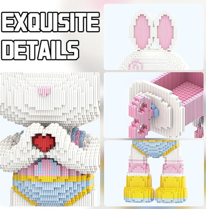 Animal Graffiti Love Heart Rabbit Micro Mini Building Blocks Sets with Storage Drawer Large Cute Animal Red Heart Rabbit Building Kits Model Toys for Adults Kids Teens 6400 PCS