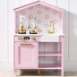 Best Choice Products Pretend Play Wooden Farmhouse Kitchen Set for Kids w/Toy Storage, Clicking Knobs, Windows, 5 Accessories Included - Rose