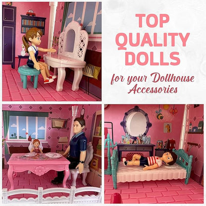 TOMLEON Family Dollhouse People - Doll House People Figures - 5 Poseable Action Figures Incl. Mom, Dad, Sister, Brother, Toddler - Small Dolls for Dollhouse - Dollhouse Dolls (Family)
