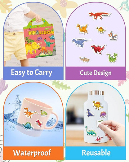 Benresive Reusable Sticker Book for Toddlers 2-4 Years, Fun Travel Stickers for Kids, Waterproof Sticker Books for Toddlers 1-3, Crafts Activities for Todddlers 1-3 2-4 3-5 - Dinosaurs