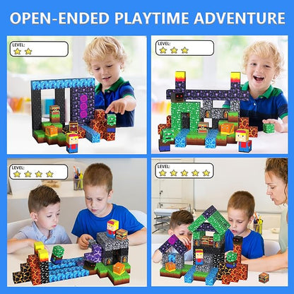 160PCS Magnetic Blocks, Magnet Building Cube, Build 3D Volcano Adventure Set, Montessori Sensory Toys for Kids Ages 3+, Preschool STEM Educational Toys, Christmas Birthday Gifts for Boys & Girls