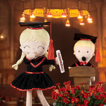 Gloveleya Graduation Plush Doll – 16 Inch Baby Girl Gift with Cap & Gown, Keepsake Congratulation Present for Kindergarten & School Graduation, Soft Cloth Doll with Gift Bag