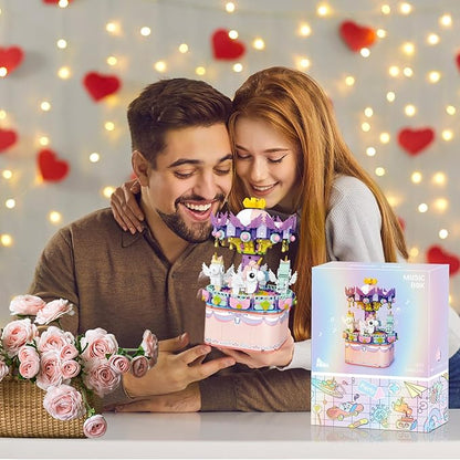 Music Box Building Toys, Rotating Carousel DIY Building Block for Girls and Boys 6 -12 Years Old, 874 pcs, STEM Construction Toy Christmas and Valentine Gifts for Adults and Aged 8 9 10 11 12 Kids